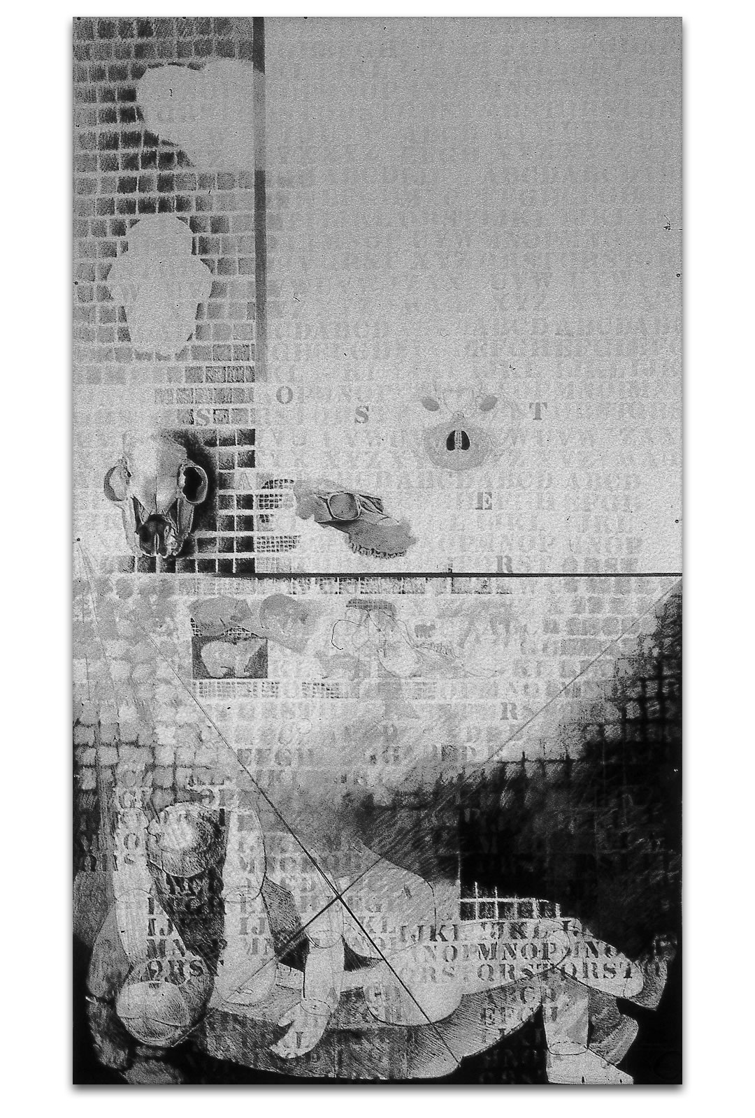 Dessin de Lucienne Cornet / Lavis d'encre, crayons, papier Arches / 240 x 120 cm