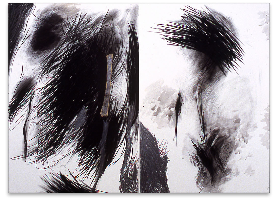 Dessin de Lucienne Cornet / Pigments, fusain, crayon, lavis et collage sur papier / 78 x 112 cm