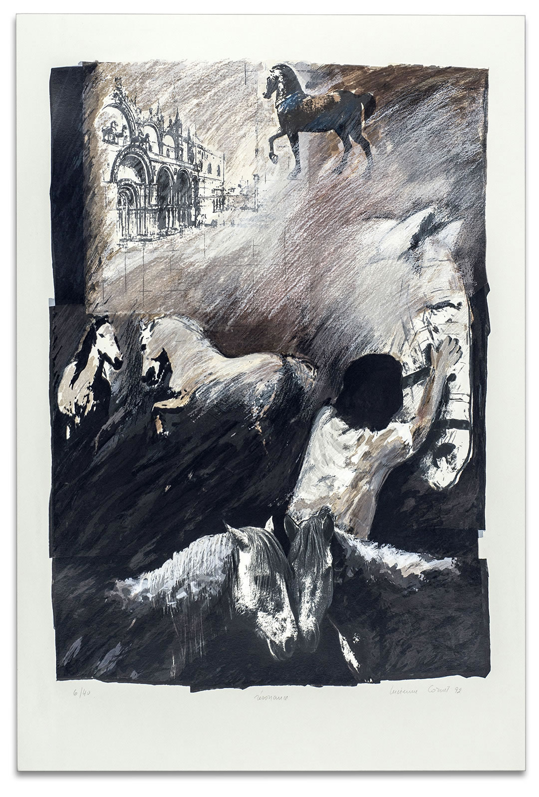 Estampe de Lucienne Cornet / Sérigraphie couleurs sur papier Stonehenge / 56 x 76 cm